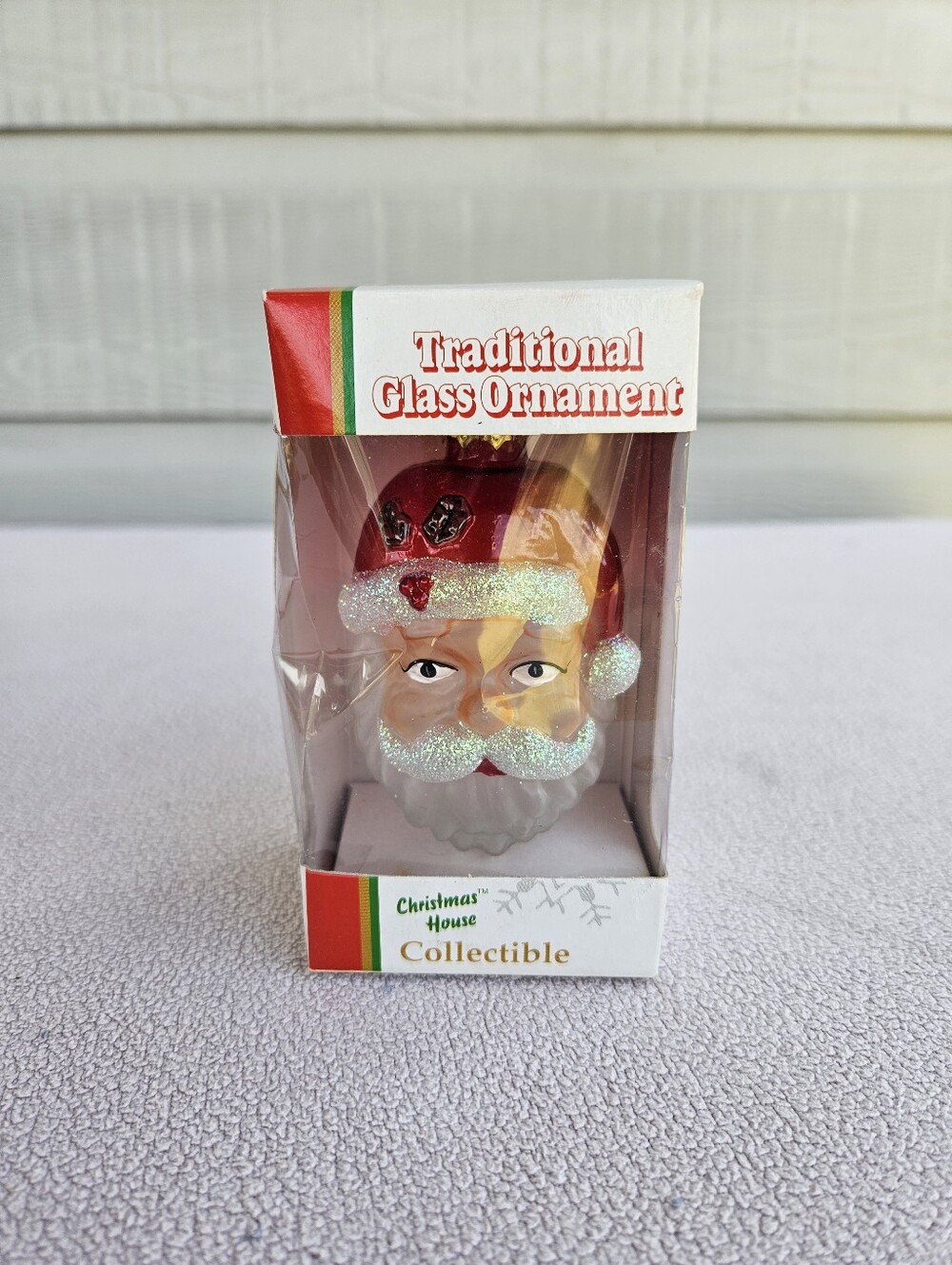 Christmas House Glass Santa Claus Head Ornament Hanging VTG Holiday 3"